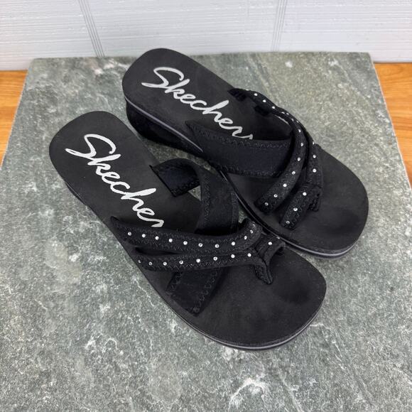 Skechers Cyclers Day Dream Toe Loop Sandals Cut Out Wedge Rhinestone Y2K Bratz - Picture 4 of 8